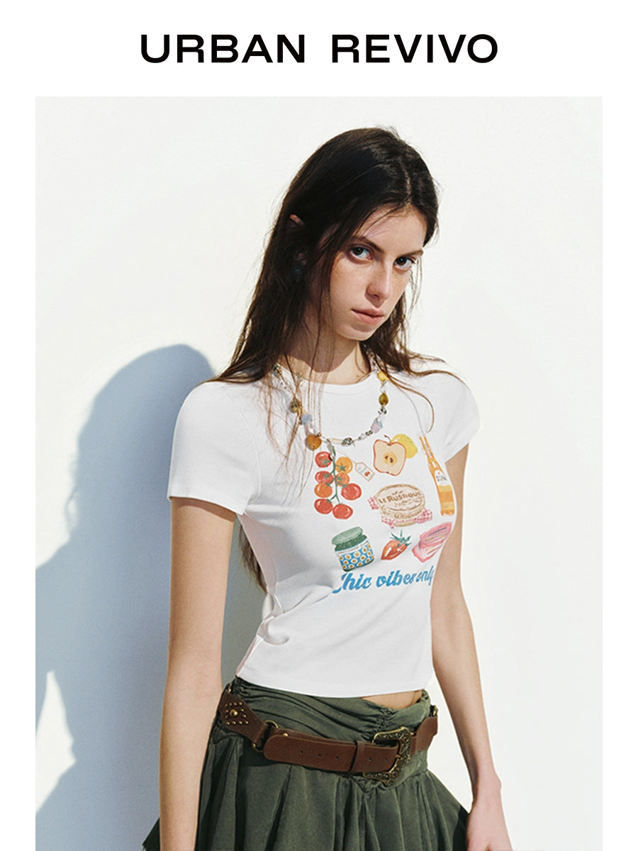 URBAN REVIVO Luli Fun Casual Print Short Slim Tee
