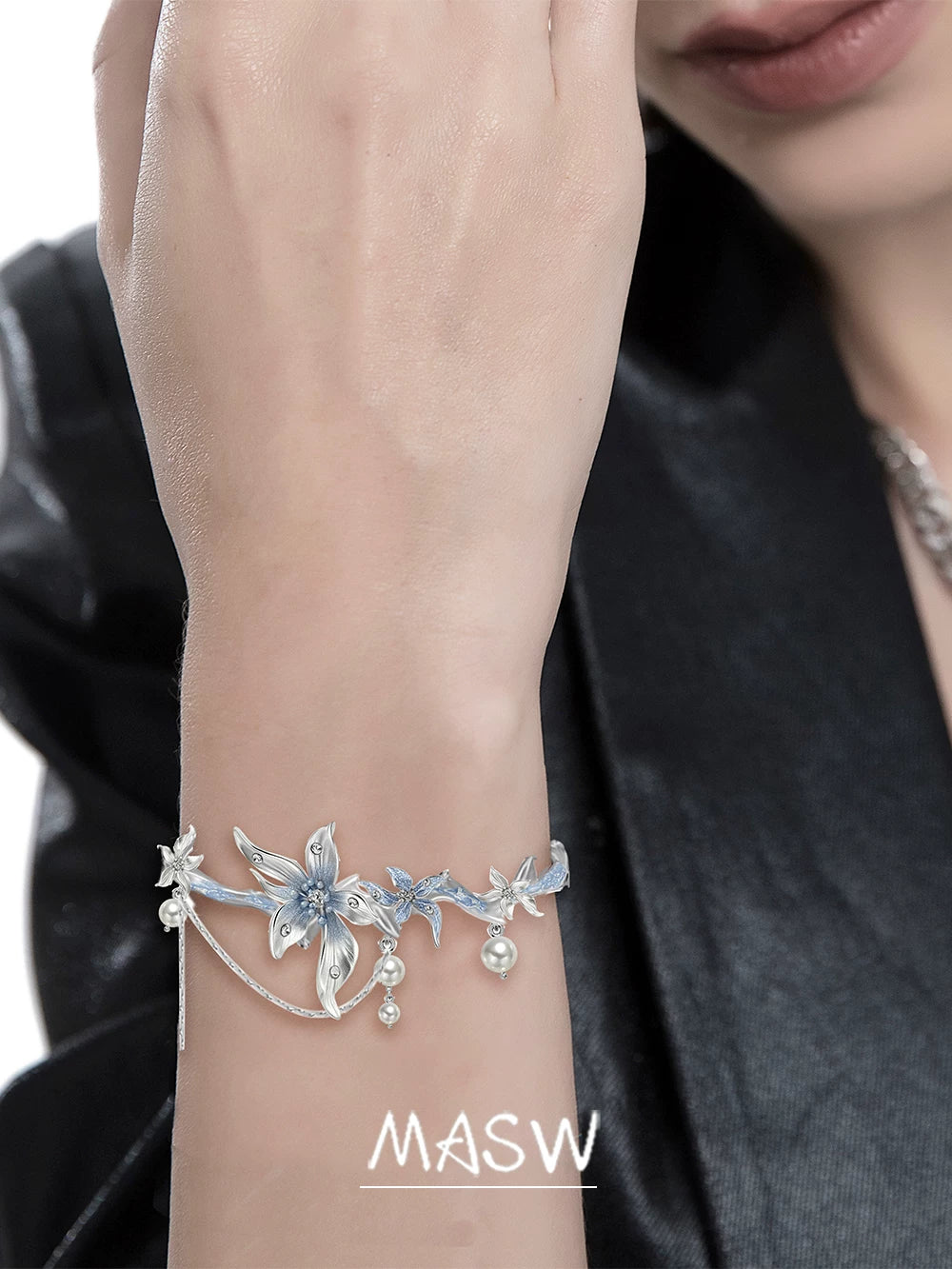 MASW Iris Pearl Enamel Haze Blue Bracelet