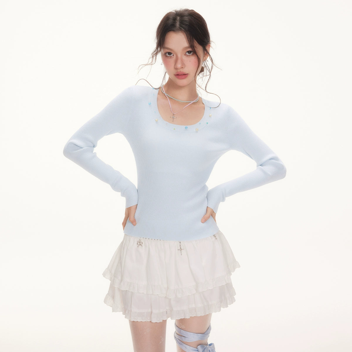 IMONE Slim Long-sleeved Knitted Sweater