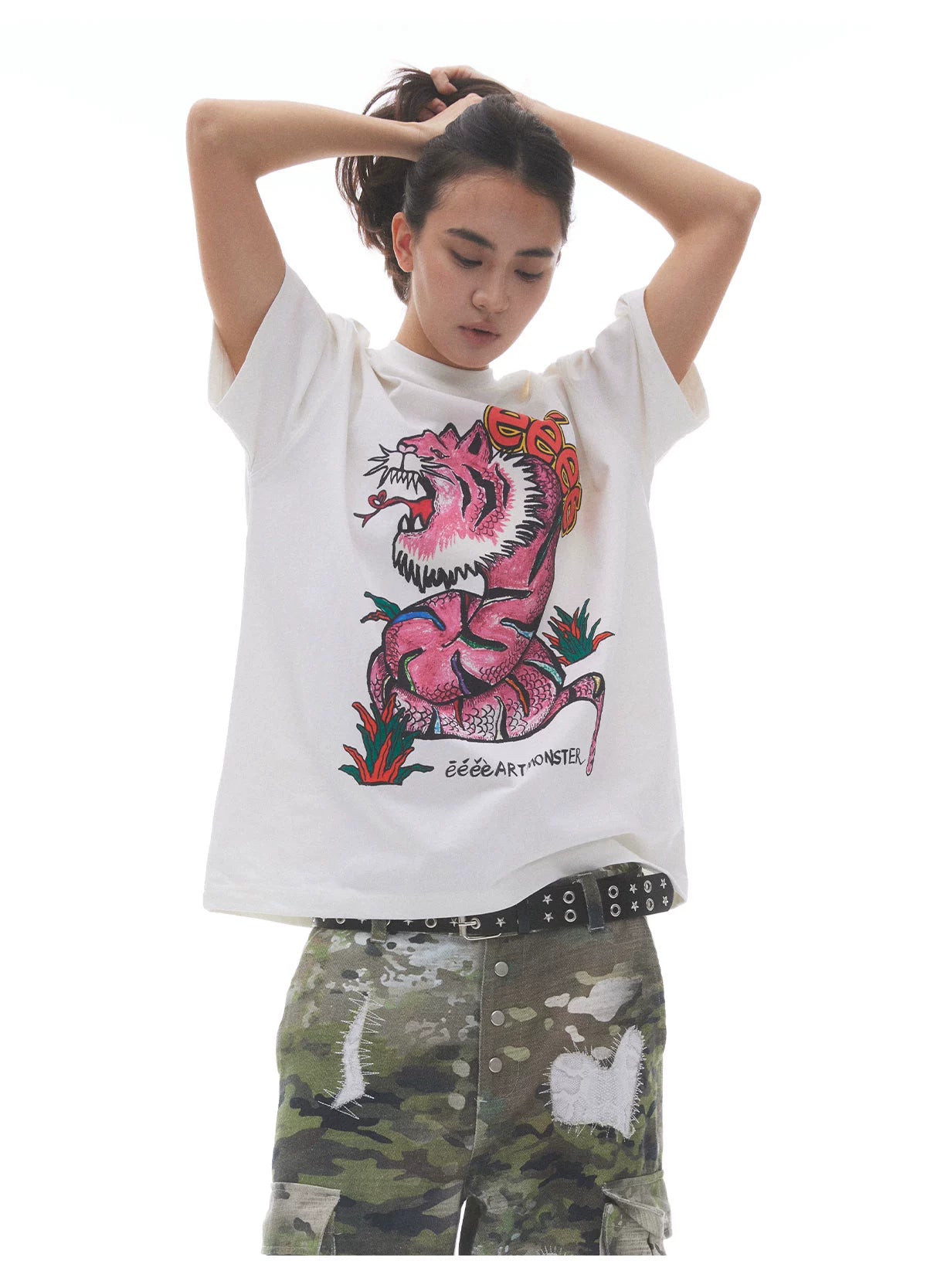 EeeeArtmonster Year of The Snake Limited Print Crew Neck Hand Painted Graffiti Tee