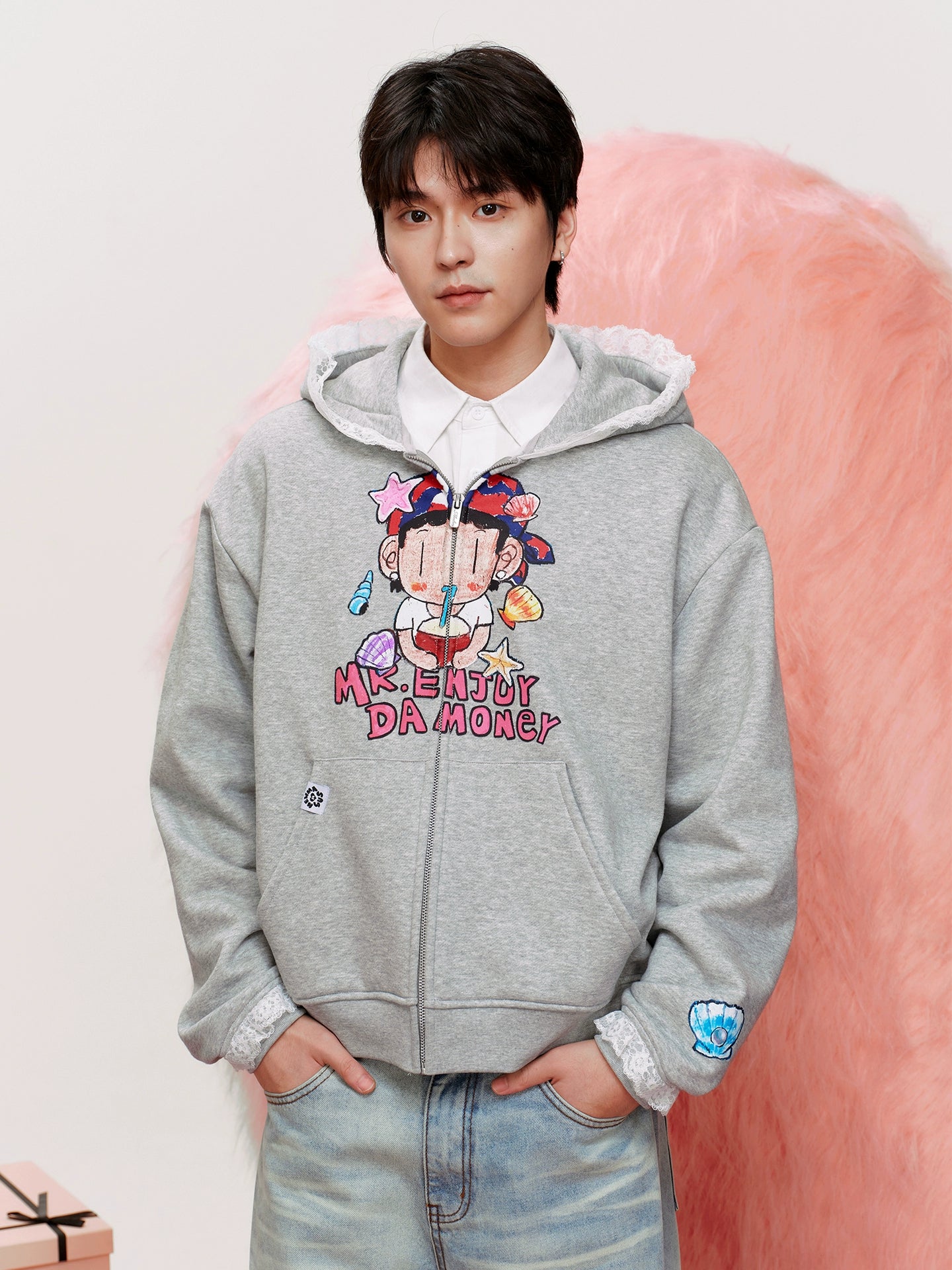 MEDM Lace Zip Hooded Sweater