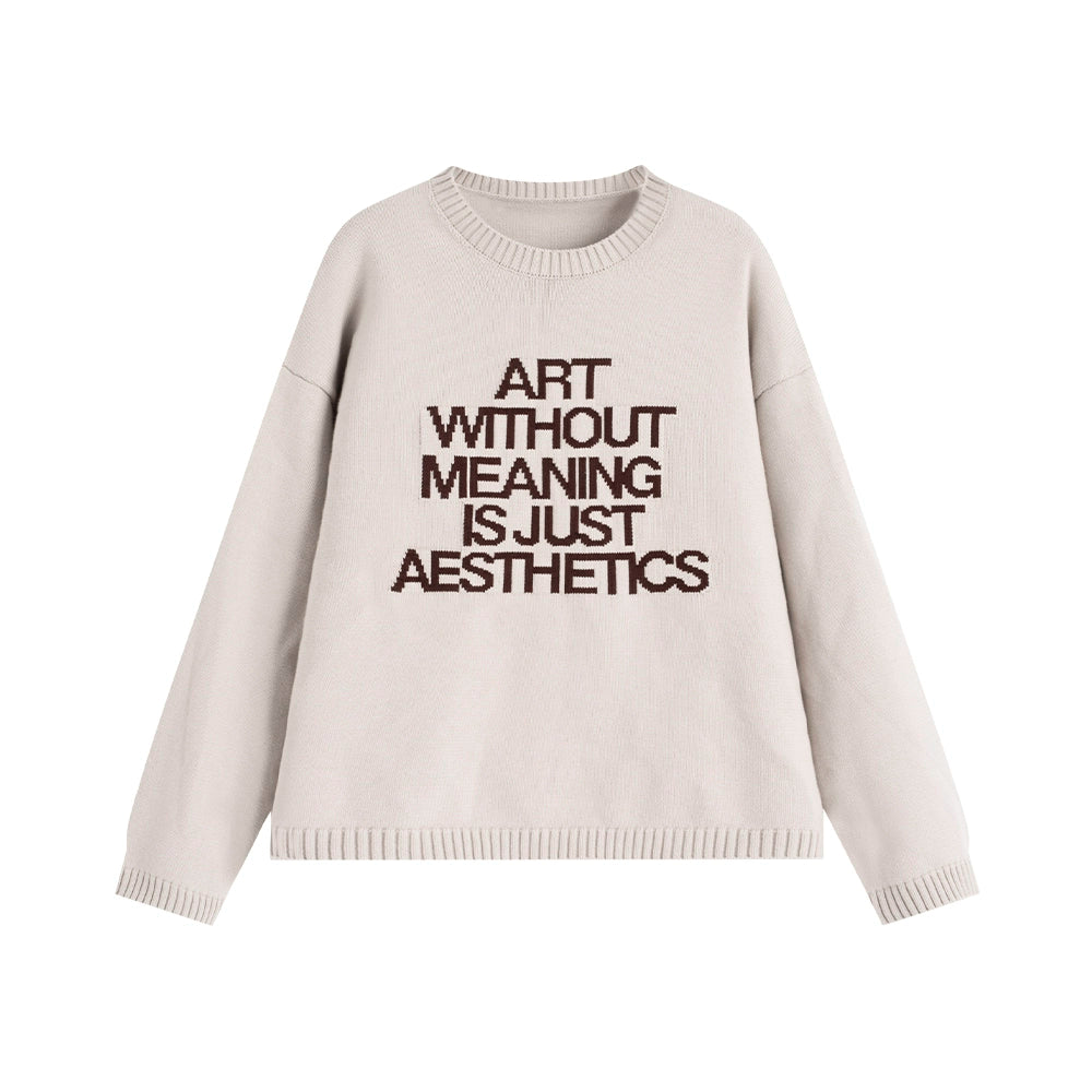 Loopsoon Chest Jacquard Retro Color Scheme Loose Versatile Knitted Sweater