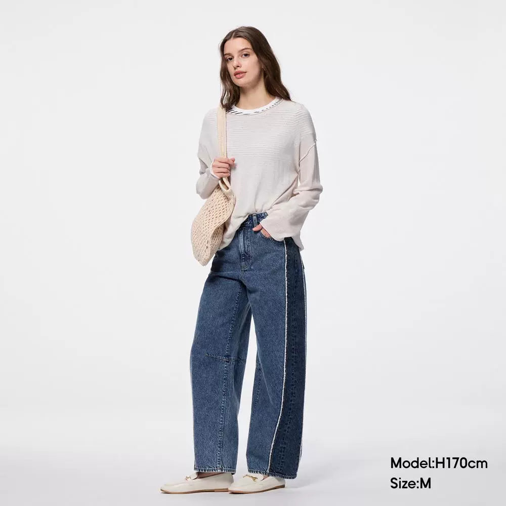 GU Color Matching Barrel Denim Scimitar Pants