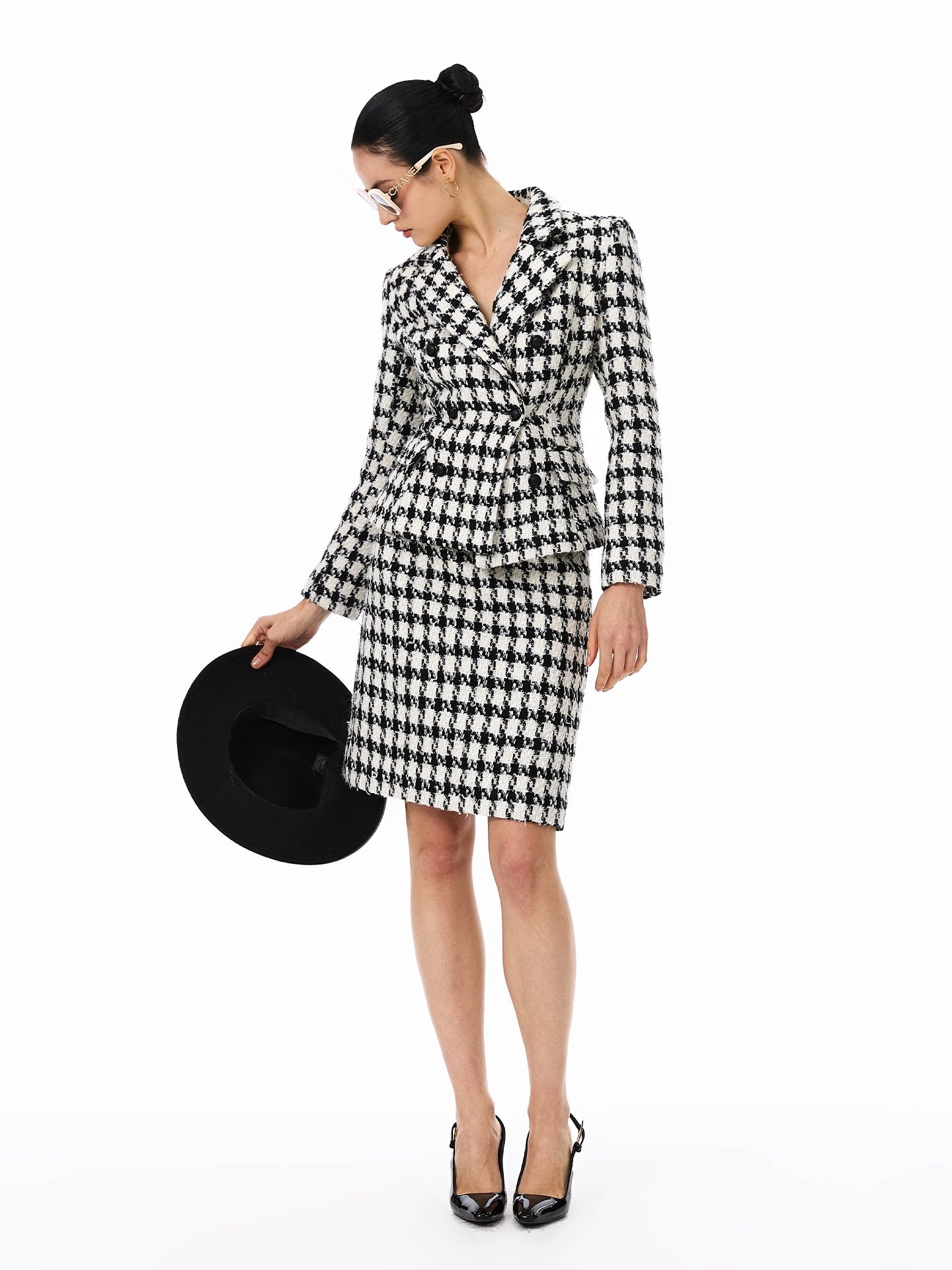 FINDYAWINGS Thousand Birds Plaid Short Jacket Skirt Set