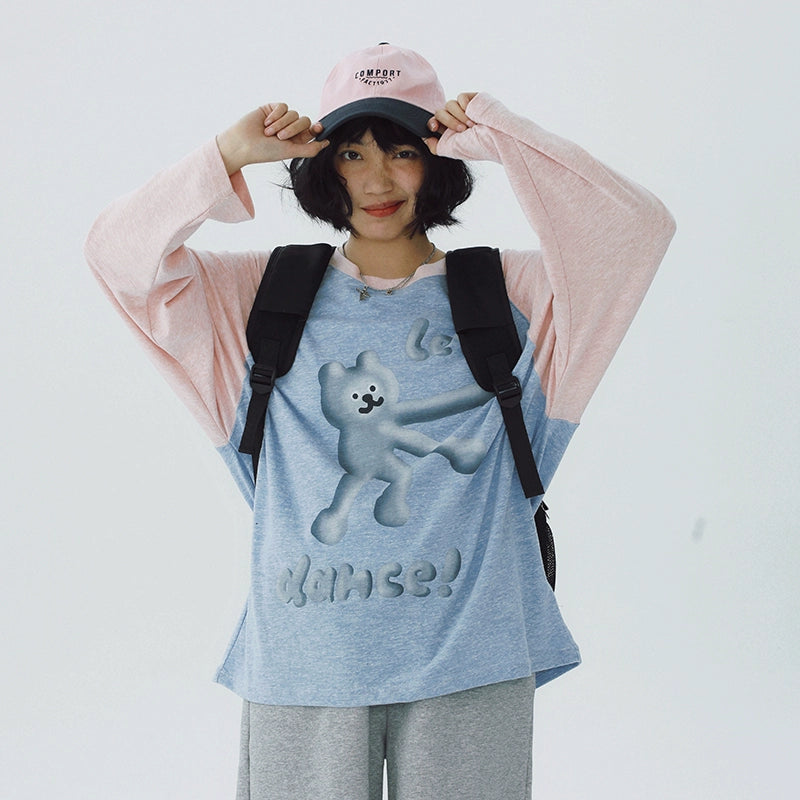 STILLYOU Contrast Color Snow Pattern Three-dimensional Dance Bear Print Pine Long Sleeve