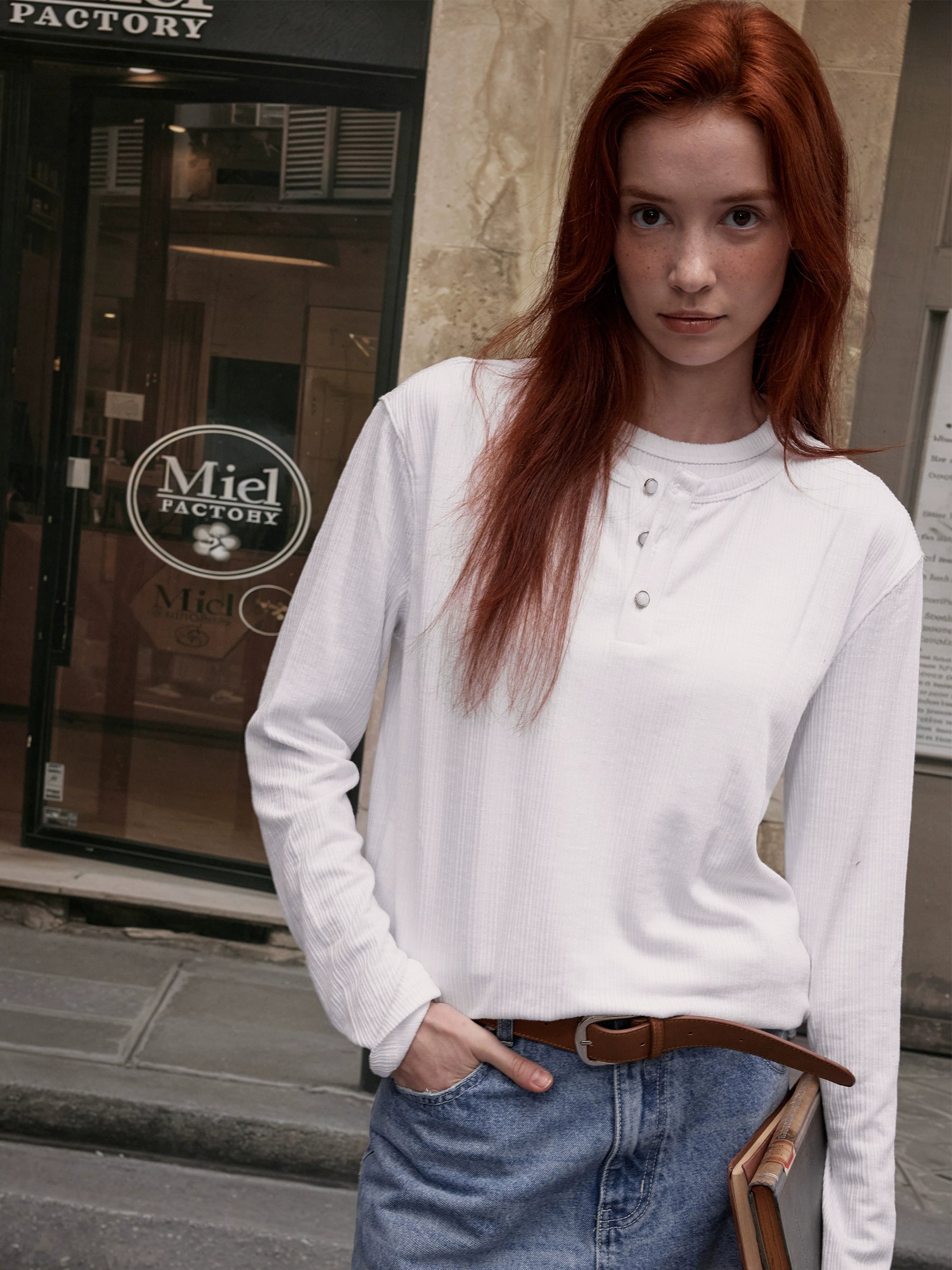 MADWITCH Vintage Spar Button Fake Two-piece Long Sleeve