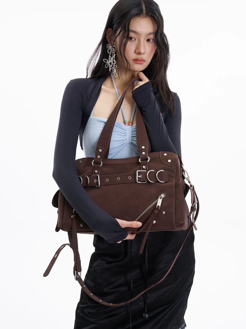 JANDRESS Rivet Large Capacity Shoulder Messenger Bag