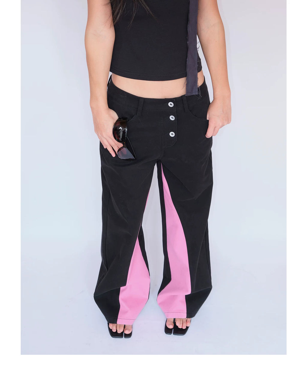 FUNKYFUN Contrast Color Pieced Wide-leg Pants