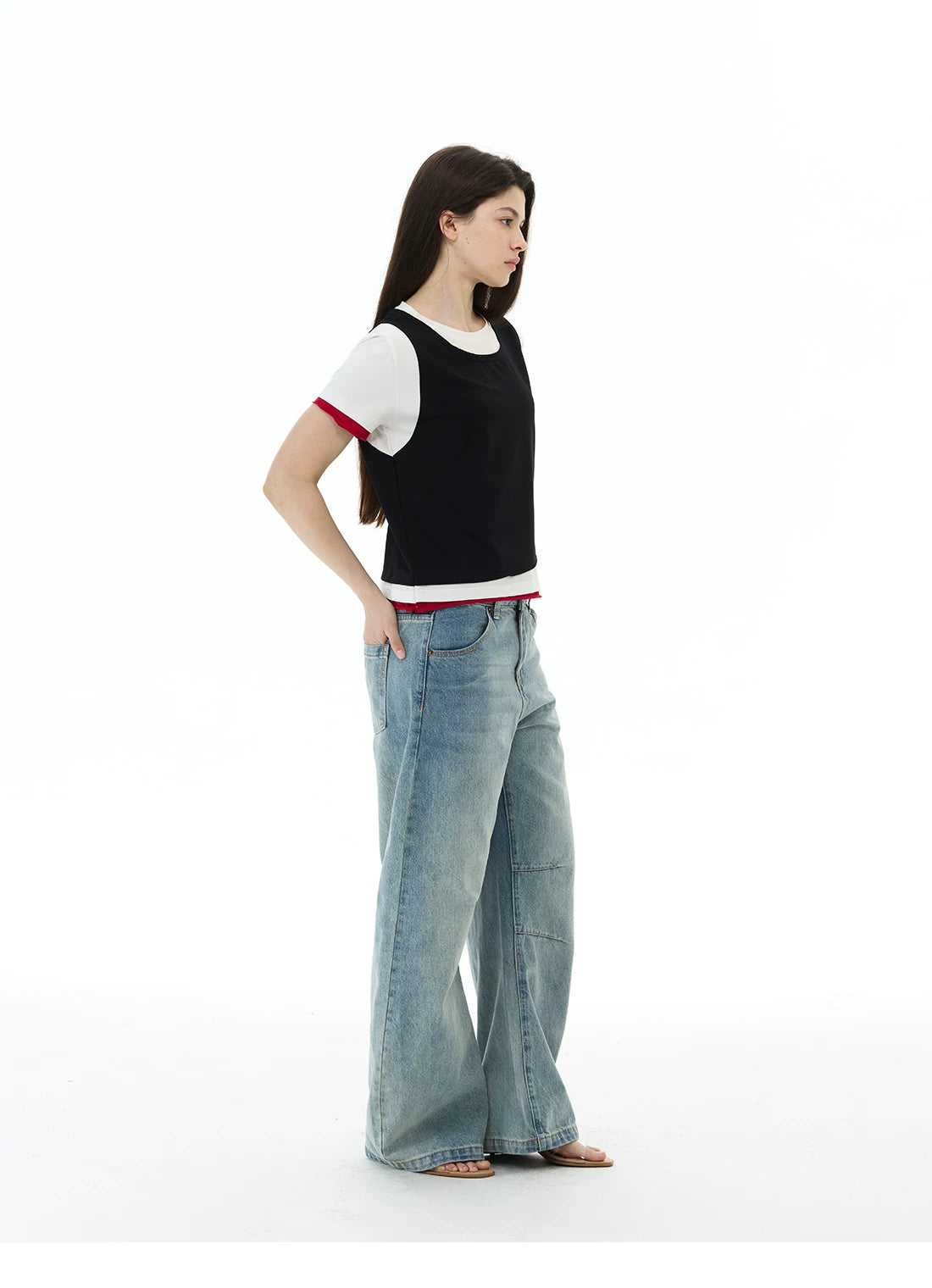 WLNEXT Retro Sports Fake Two Casual Tee