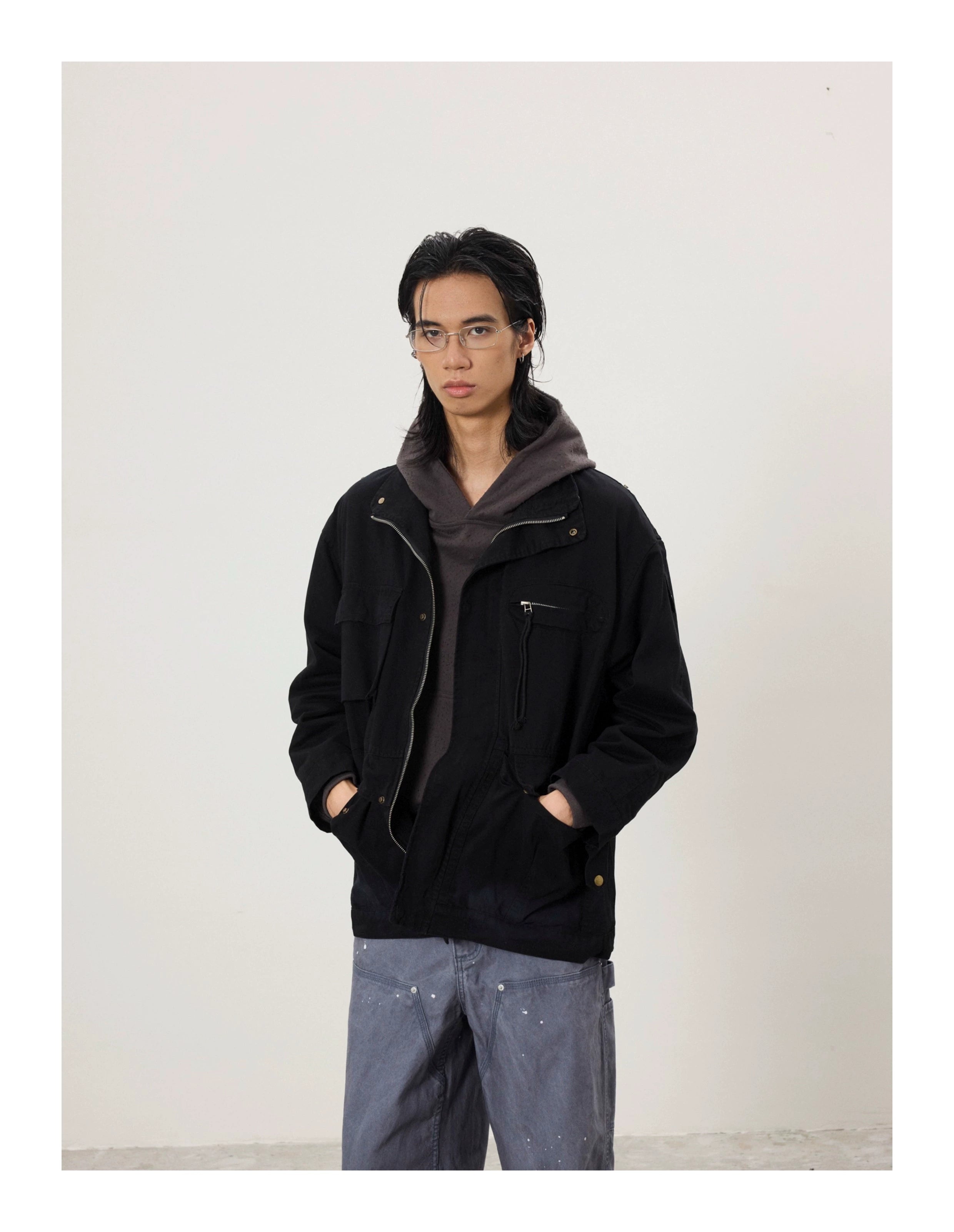 BTSG Multi-pocket Stand-up Collar Zip-up Tooling Jacket