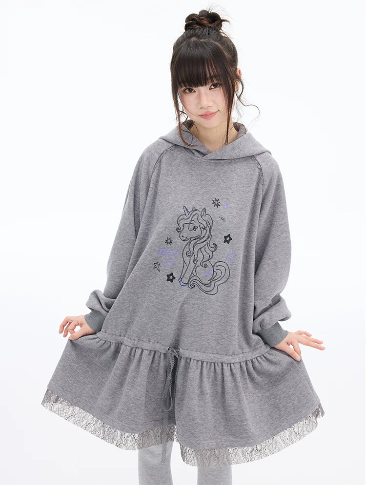 MOMSAYCAN Illustration Thickened Loose Hooded Dress