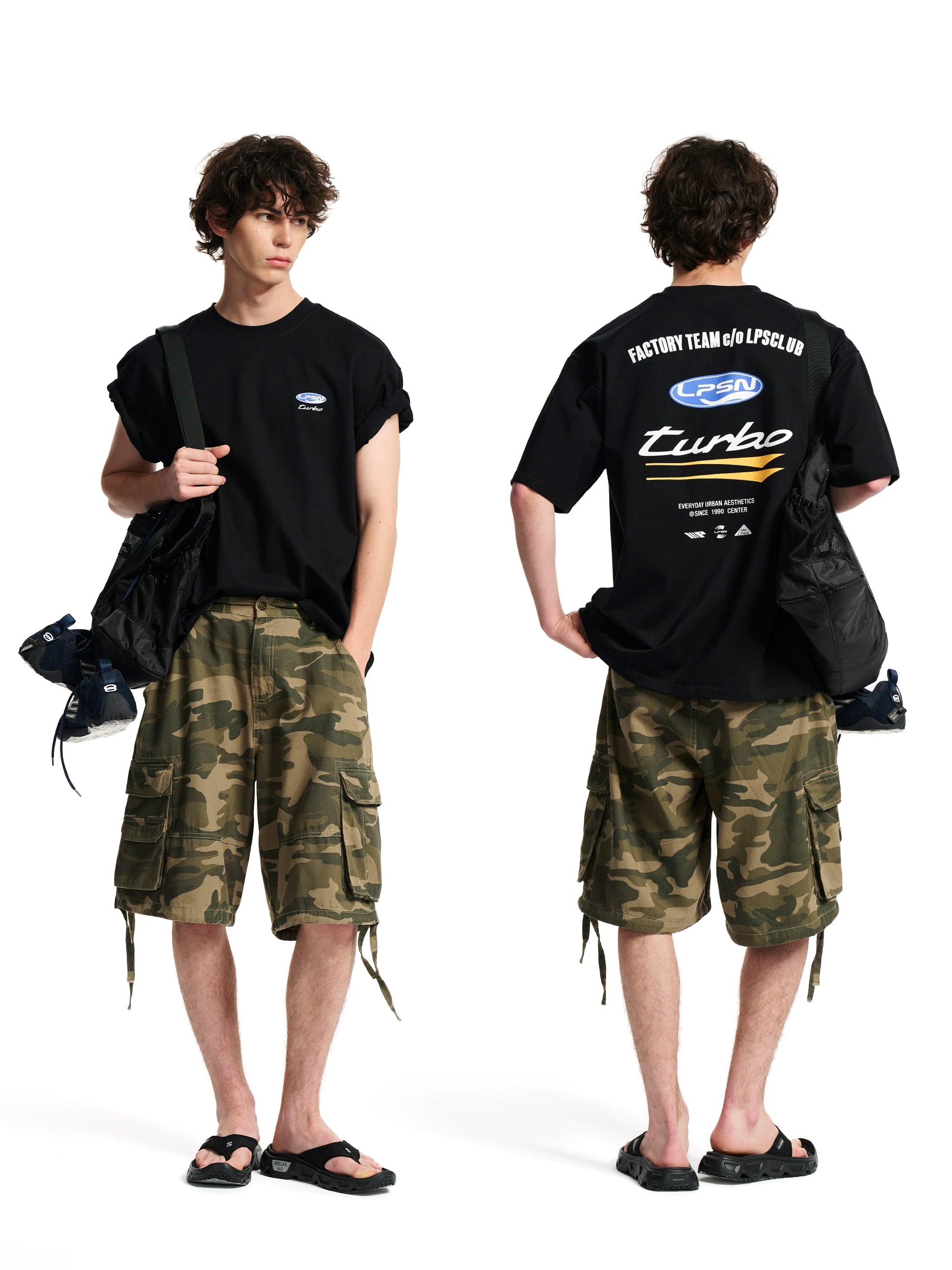 Loopsoon Retro Letter Pattern Contrasting Color Printing Loose Tee