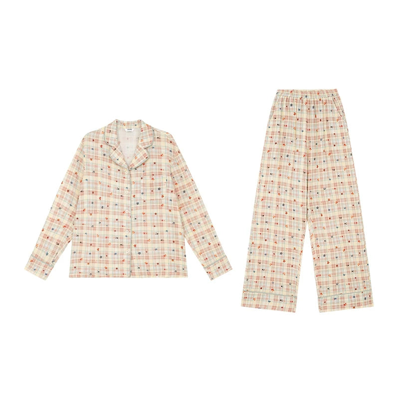 KANO Cuban Collar Print Casual Pajama Set