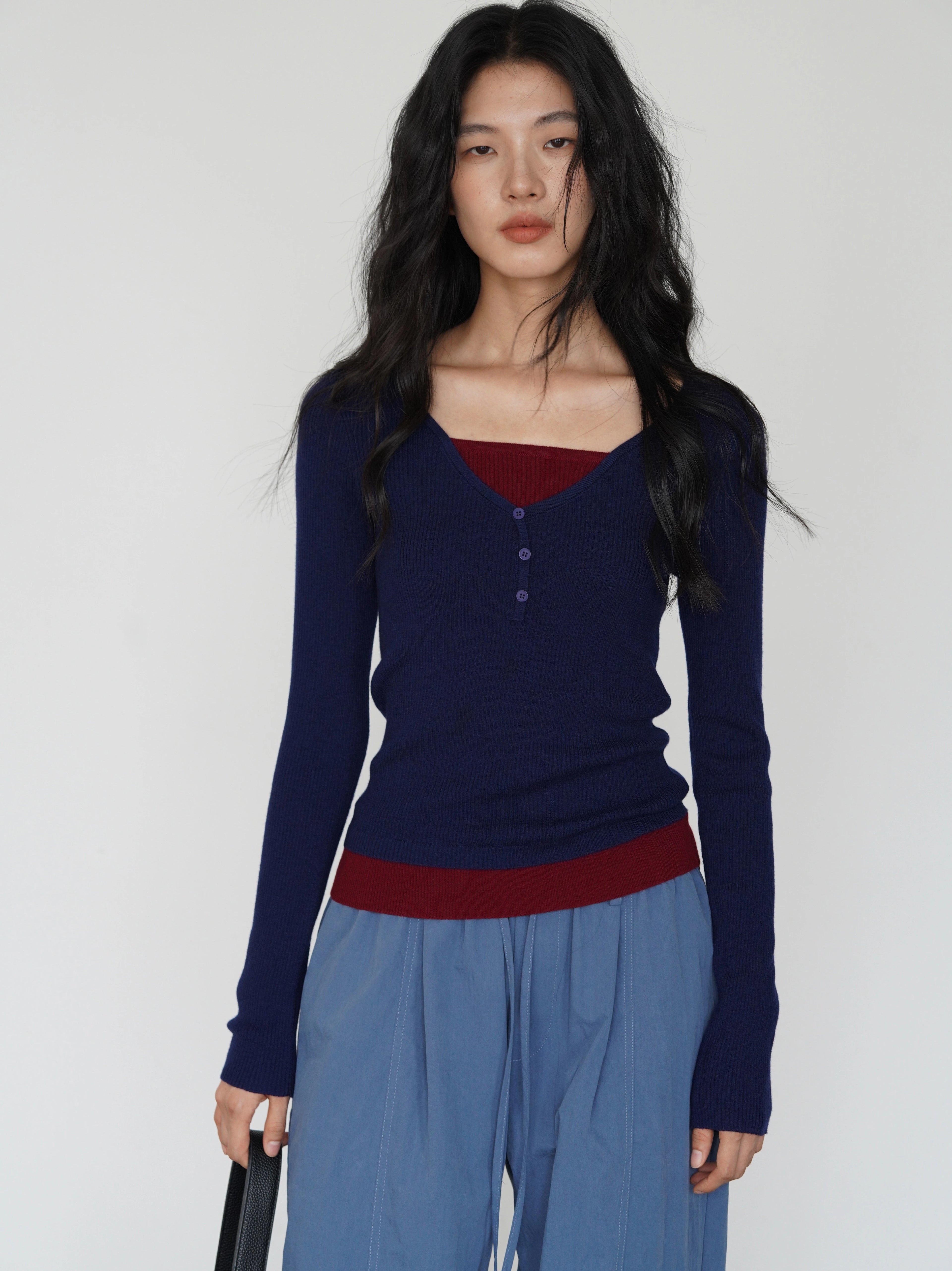 EIGHTHMONTH Fake Two-piece Slim-fit Knitted Sweater