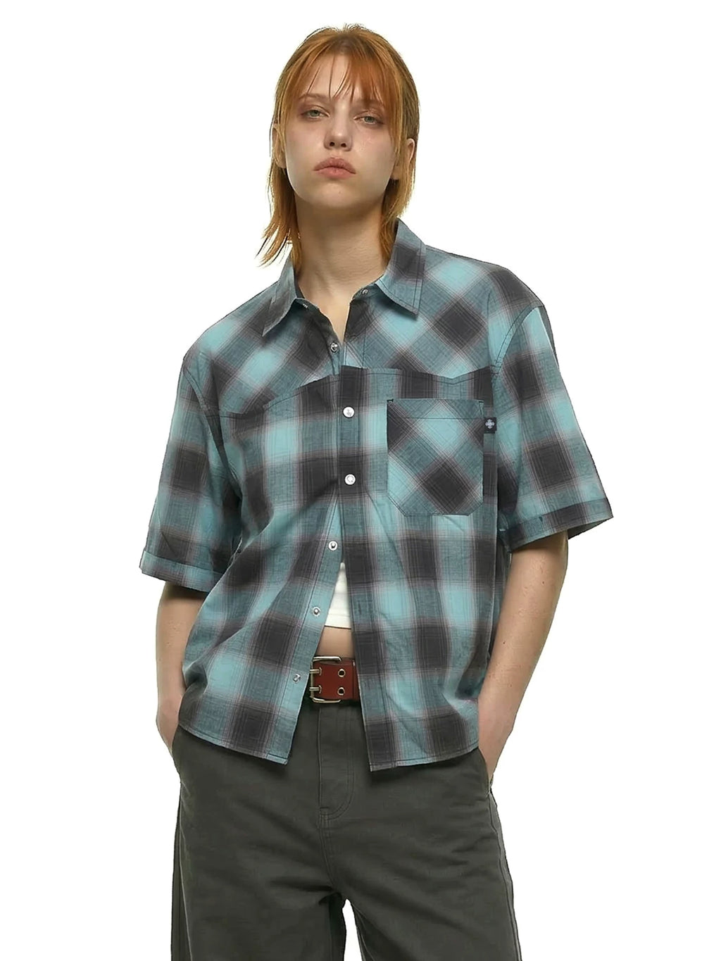 Remedy Loose Plaid Short Sleeve Shirt