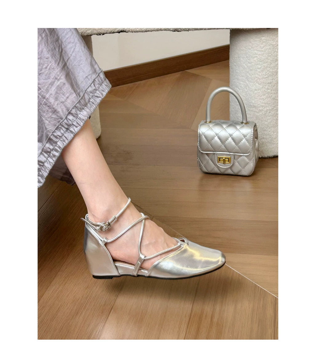 CHRNDXEE Temperament Cross Thin Strap Inner Heightening Shoes