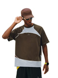 FPA Splicing Contrasting Color Casual Round Neck Tee