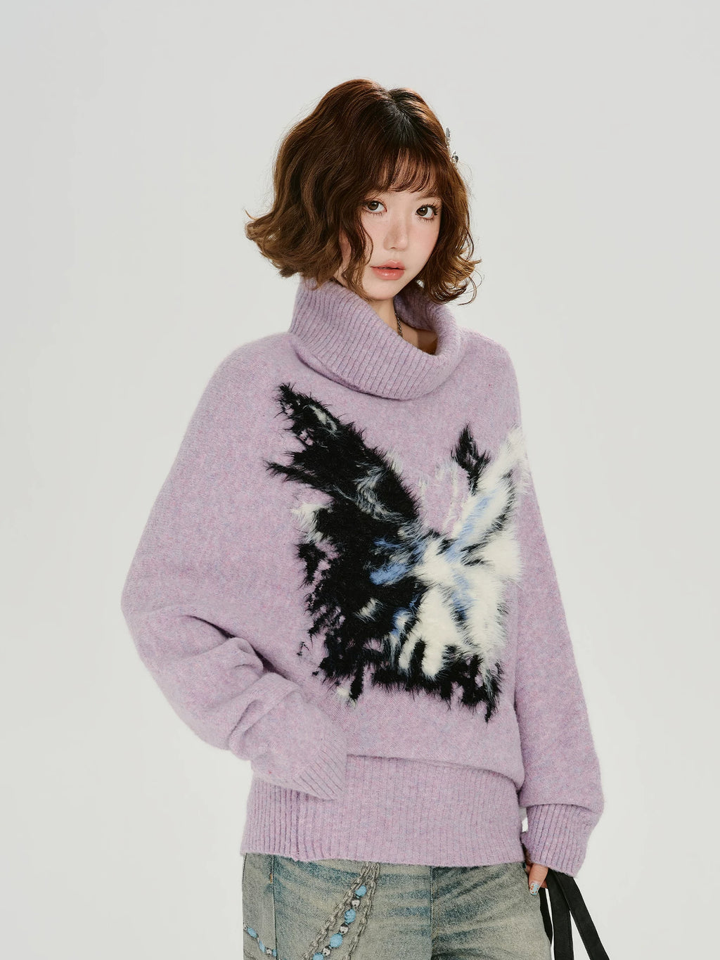 Girlyhalo Vintage Jacquard Turtleneck Knitted Sweater