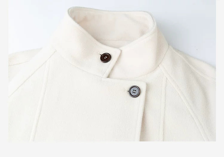 LOVEHEYNEW Stand-up Collar Waist-strapped Woolen Coat