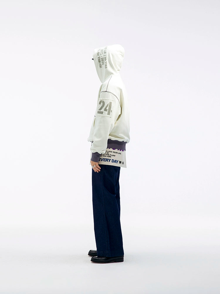 SUPERTOFU Bright Line Retro Contrasting Color Patch Print Hooded Sweater