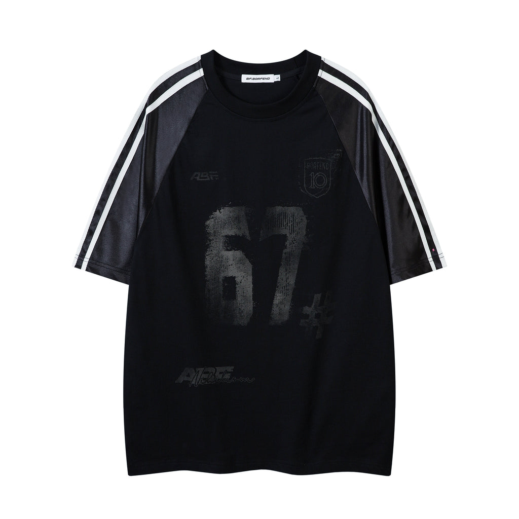 BeOurRule Vintage Splicing Letter Crew Neck Loose Tee