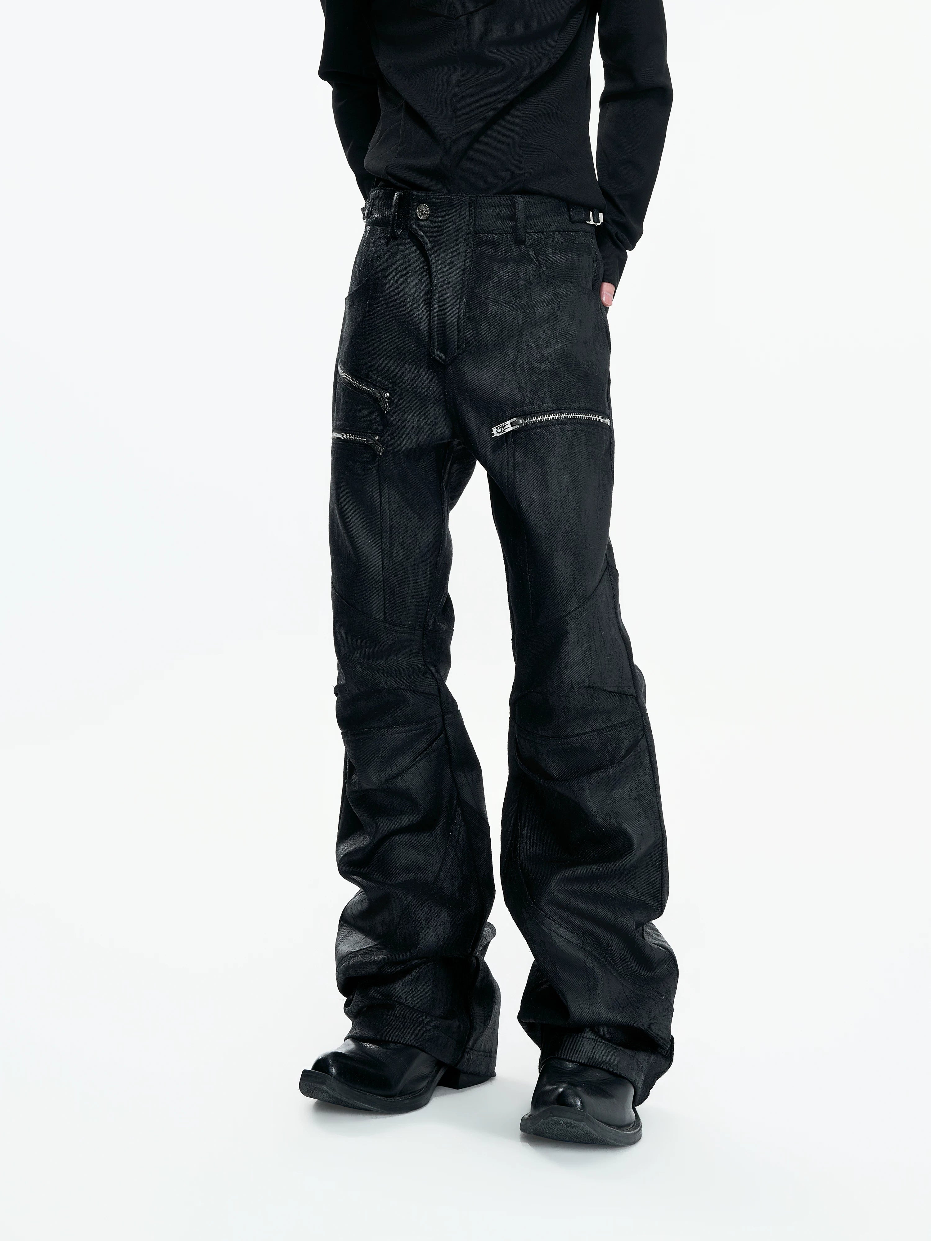 ArguECulturE Splicing Slim-Fold Pleated Straight Jeans