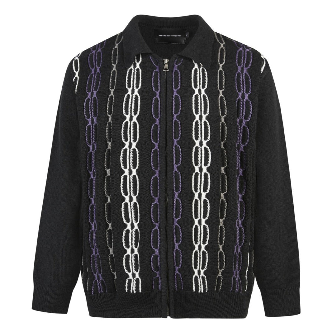 MADEEXTREME Jacquard Thick Needle Premium Zipper Knitted Sweater