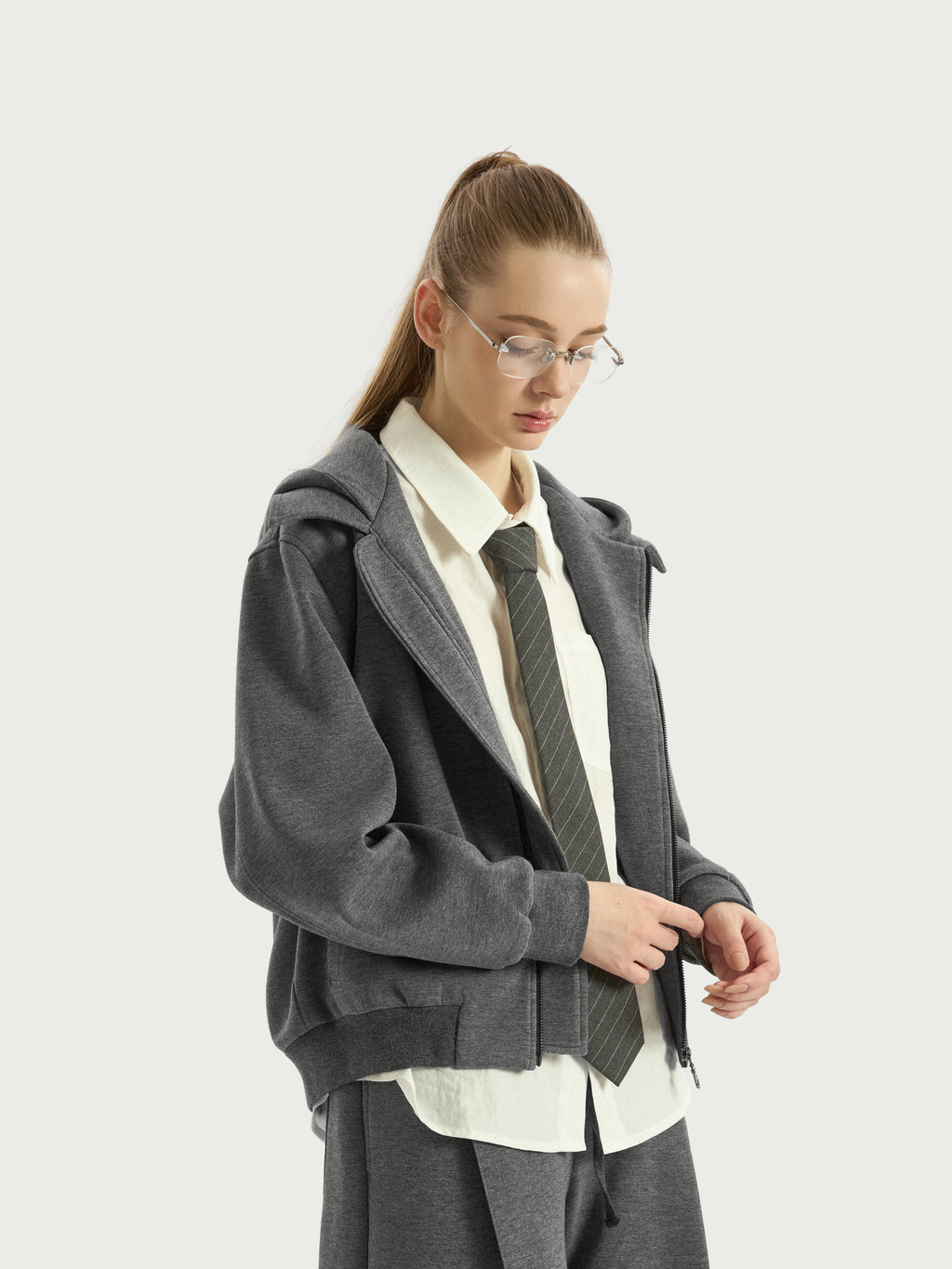 Stay The Night Double Neck Front Shoulder Hooded Sweater Jacket