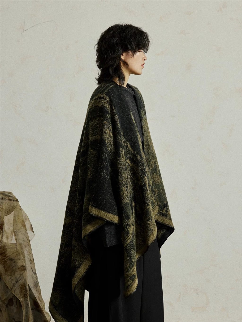 SUNYVONNE Ink Painting Split Cloak Large Shawl