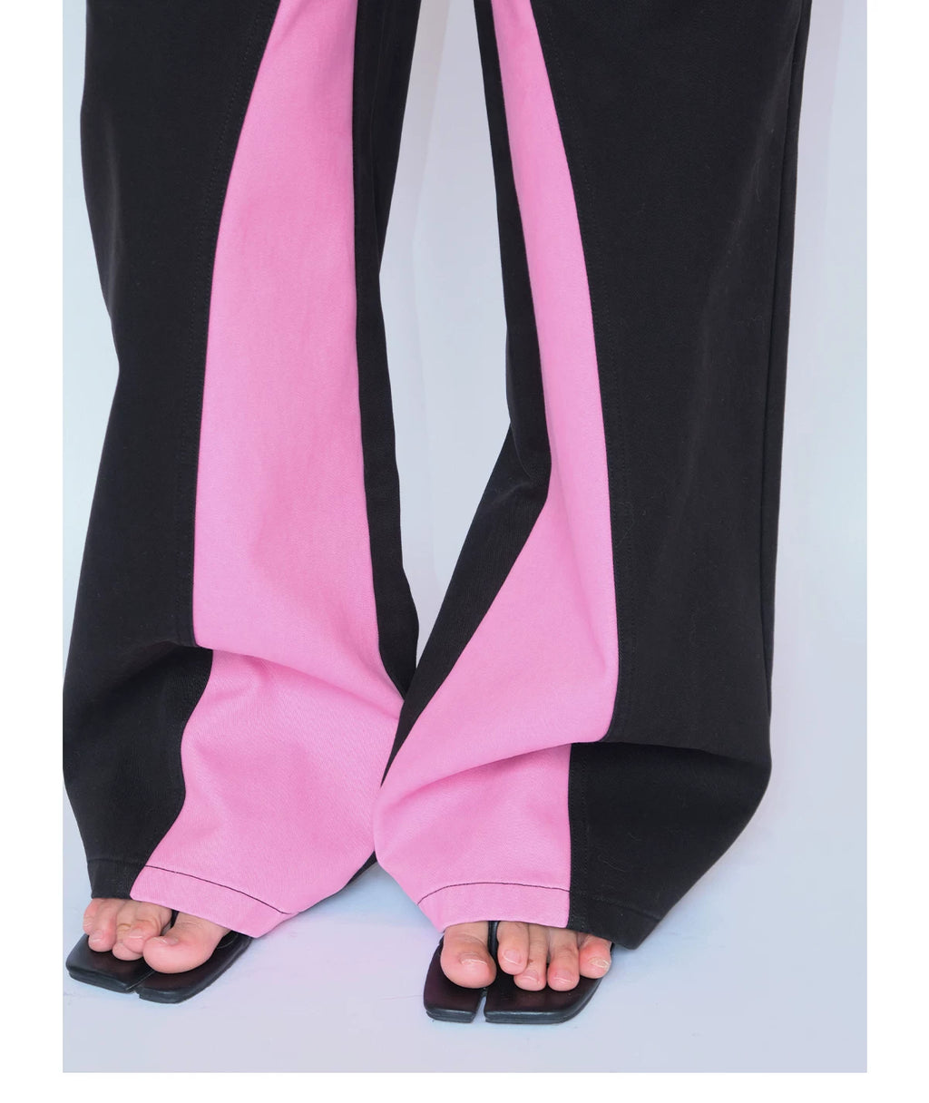 FUNKYFUN Contrast Color Pieced Wide-leg Pants