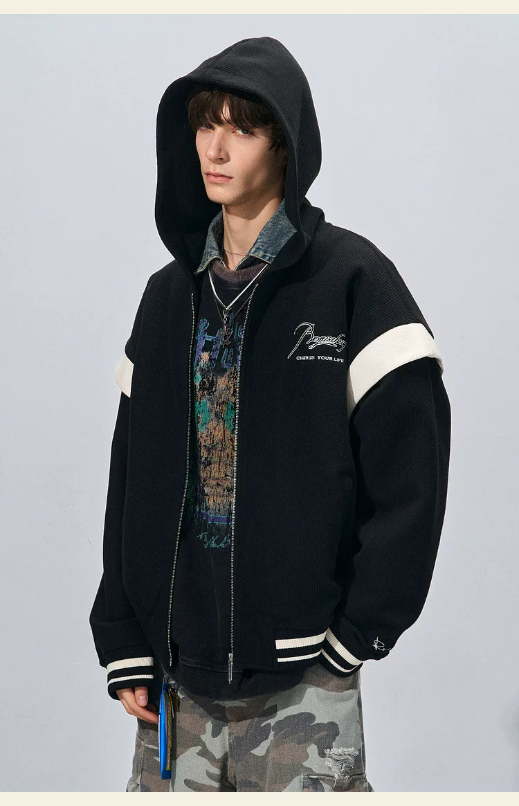 BJHG Corduroy Contrast Fake Two-piece Hooded Jacket