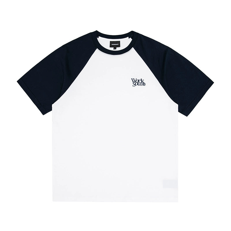NICEBAD Contrasting Color Raglar Sleeve Embroidery Tee