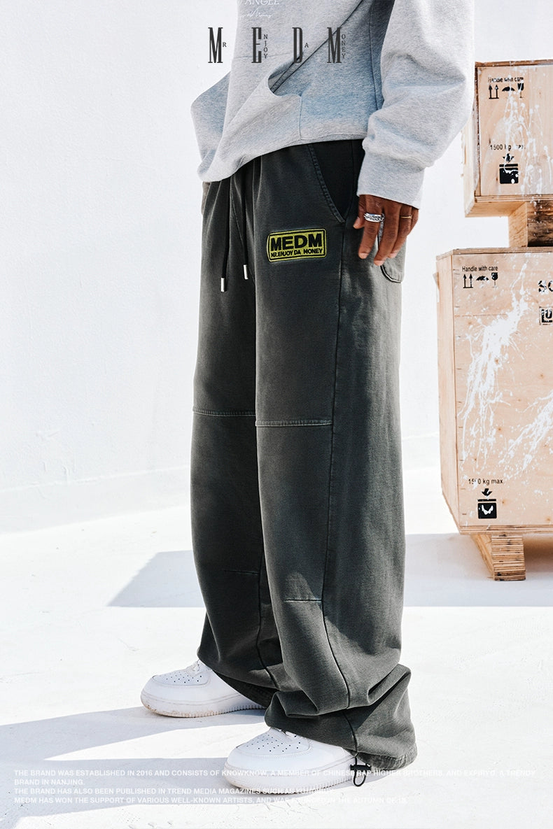 MEDMFW Washed Contrasting Color Loose Wide-leg Casual Sweatpants