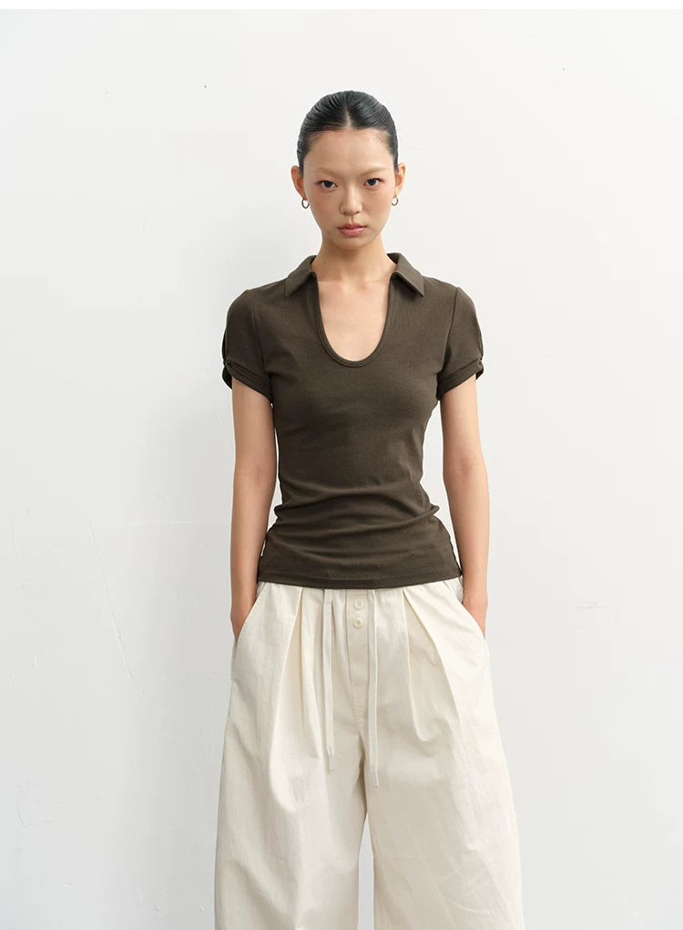LINY LIBERTY Polo Collar Knitted Slim Fit and Thin Tee