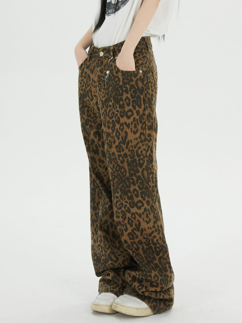 ZAVK Leopard Wide Leg Straight Jeans