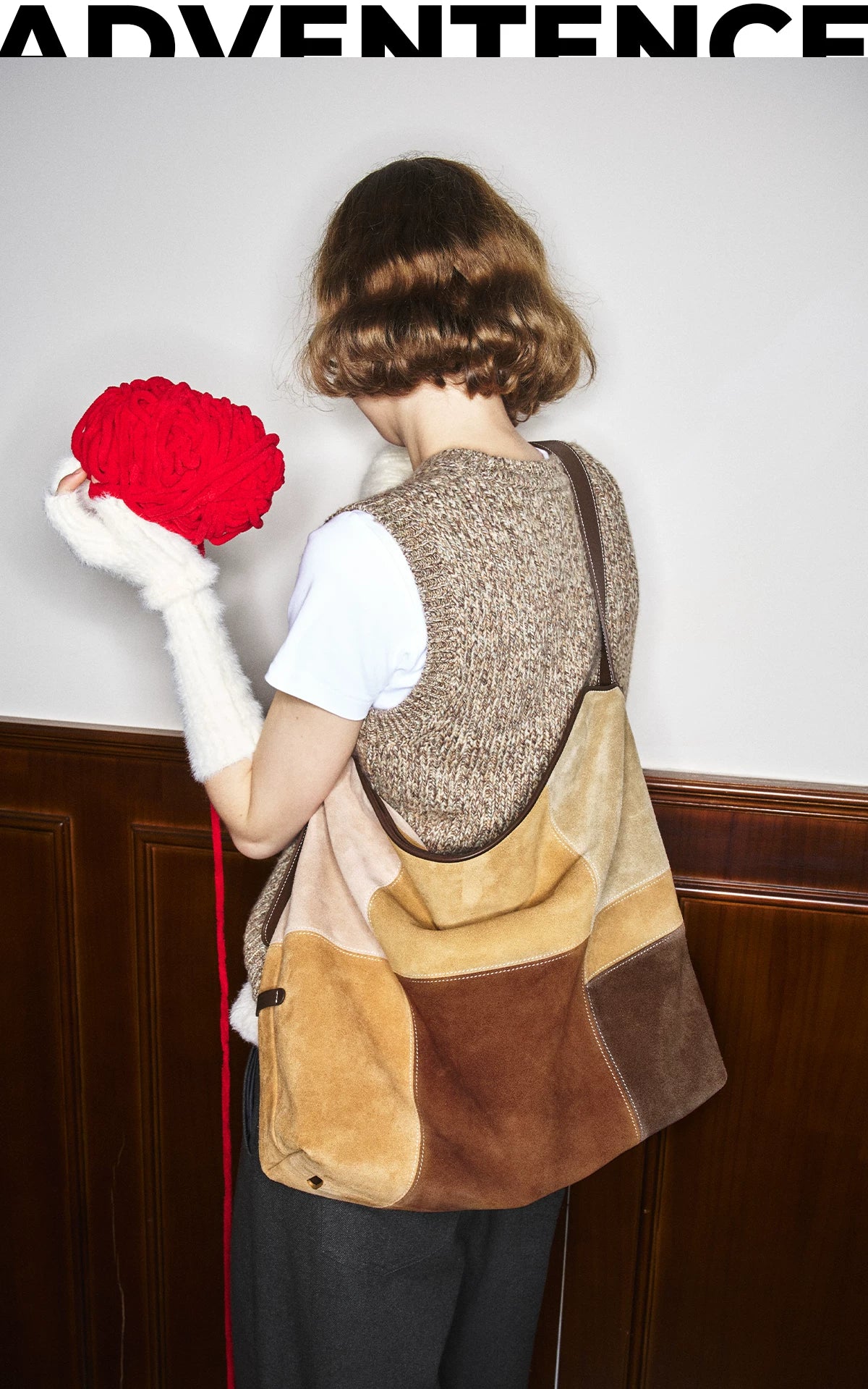 MUVA Cowhide Velvet Color Matching Stray Bag Large Capacity Shoulder Messenger Bag