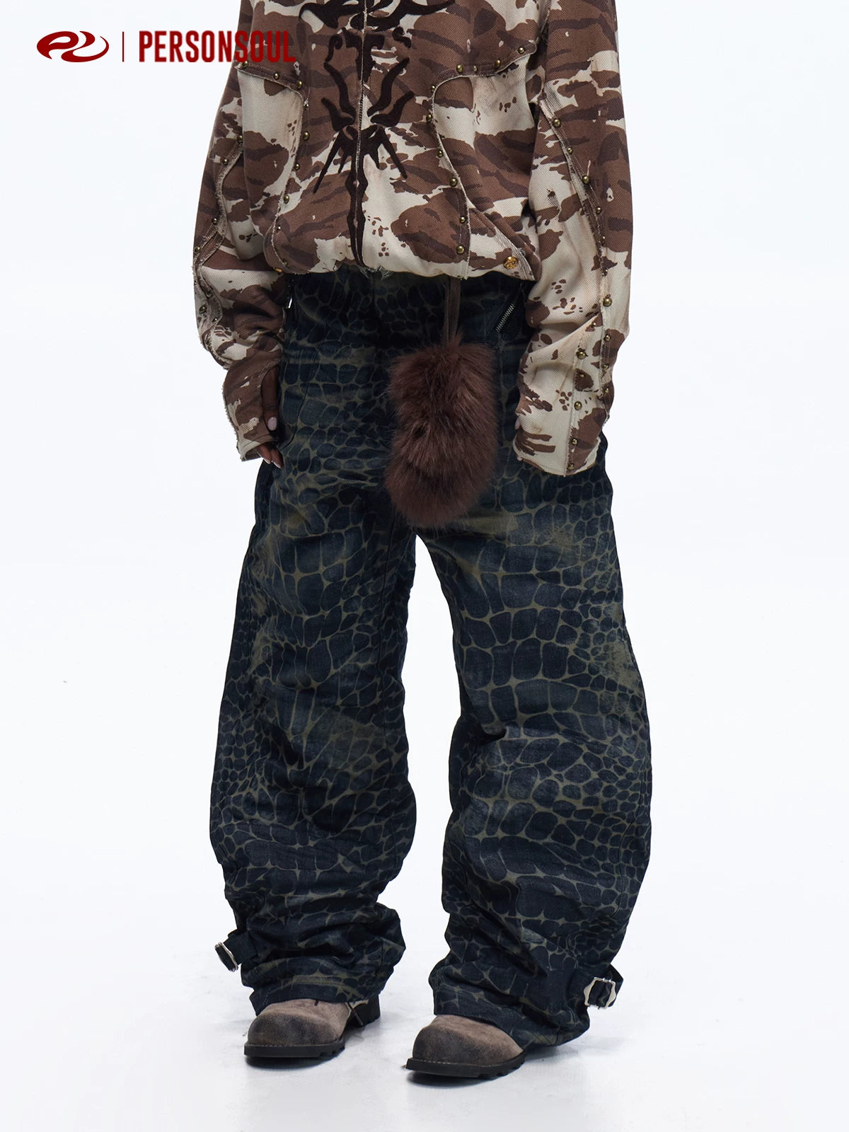 PERSONSOUL * Crocodile Wide-leg Jeans