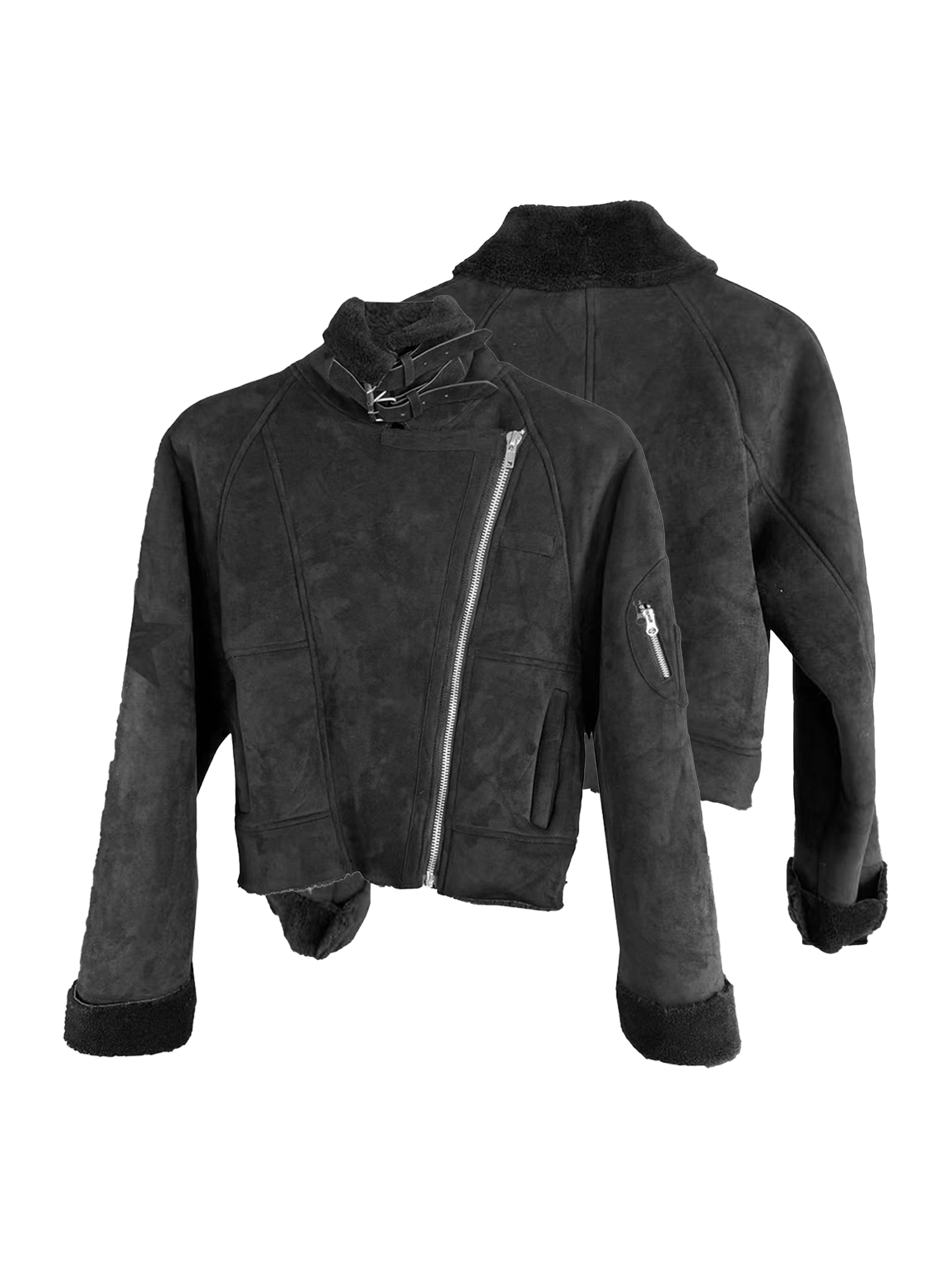 DETW Diagonal Zipper Suede Lamb Wool Thickened Jacket Cotton Coat