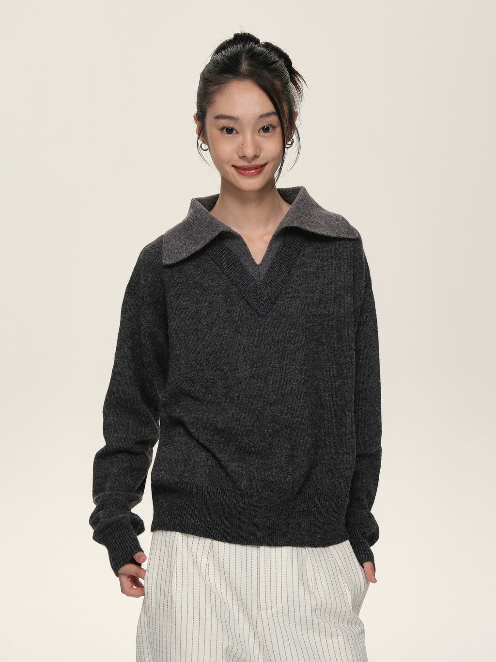 Set for Life V-neck Lapel Color Matching Thin Long-sleeved Sweater