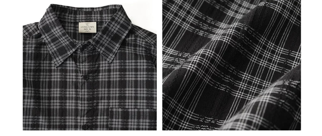 LIVINGTOWN Lapel Plaid Pocket Long-sleeved Shirt
