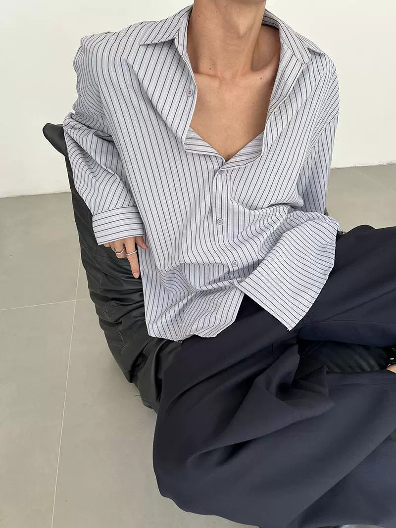 COLN Loose Lazy Slack Striped Shirt