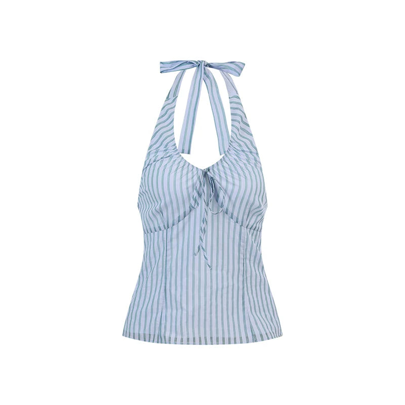 Ablueberry Striped Neck Short Vest