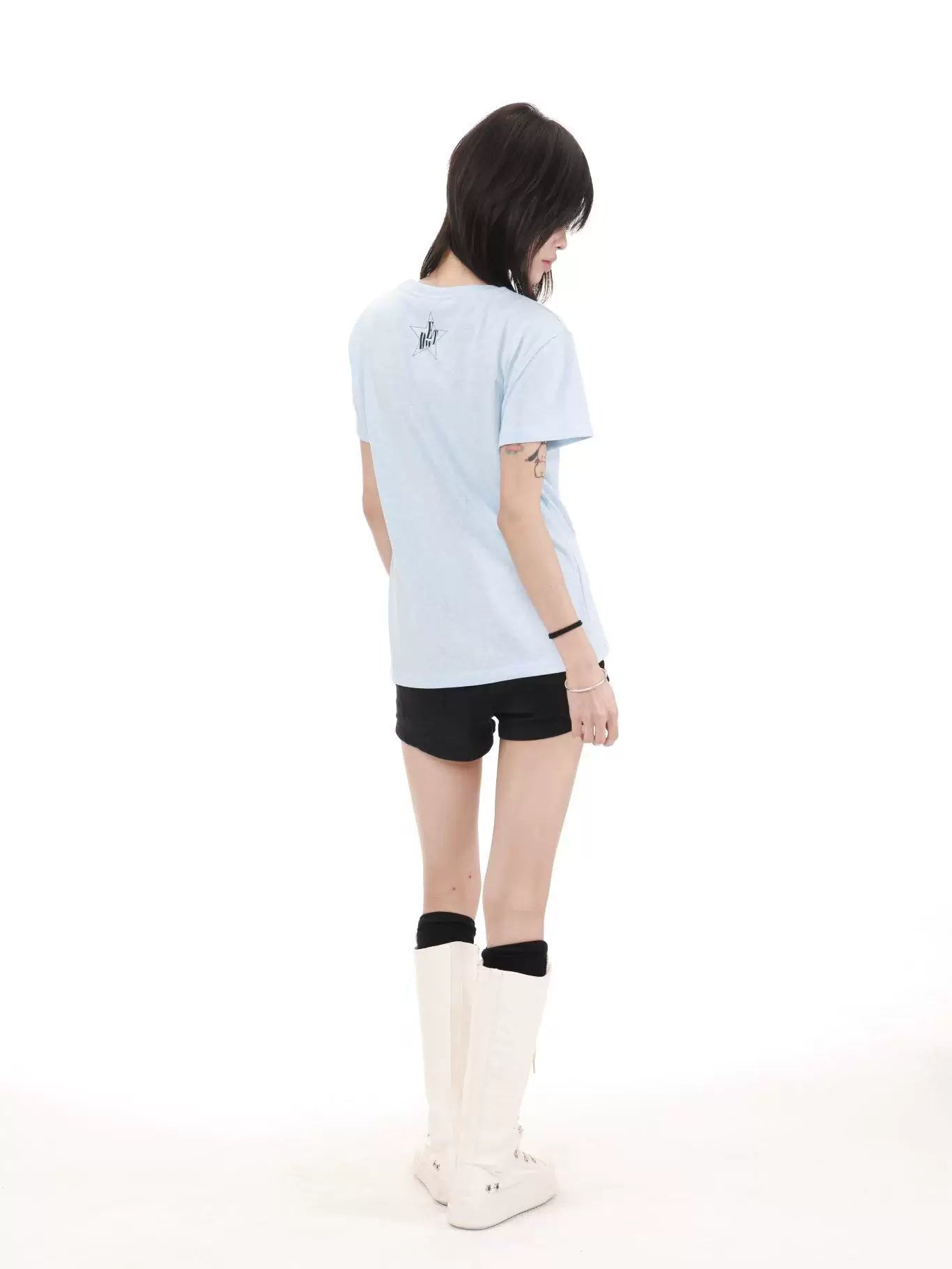 DETW Dark Pattern Five-star Destruction Slogan Front Shoulder Tee