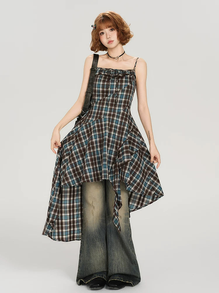 Girlyhalo Vintage Plaid Suspender Dress