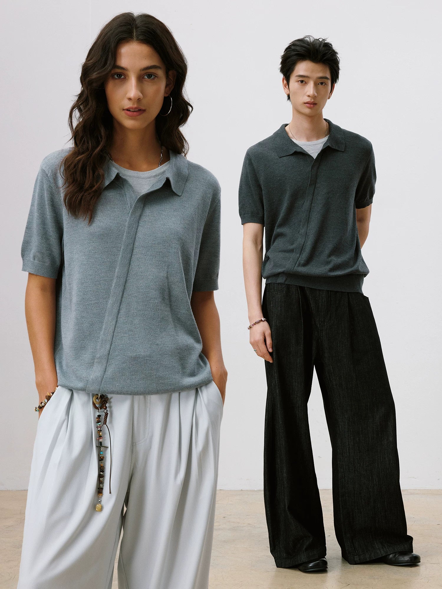 LR MADE Knitted Fake Two-piece Casual Tee