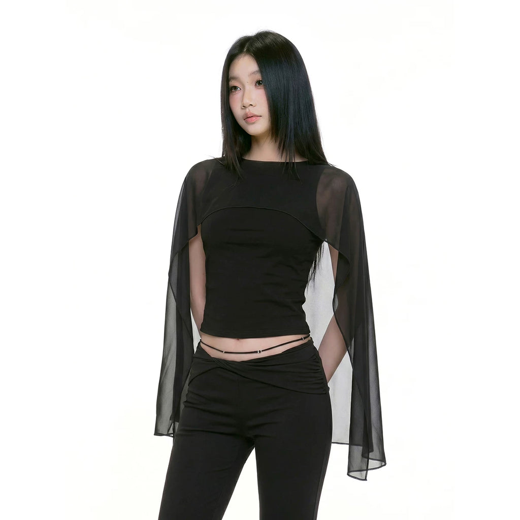 WITHMIN Tulle Shawl Backless One-word Collar Vest
