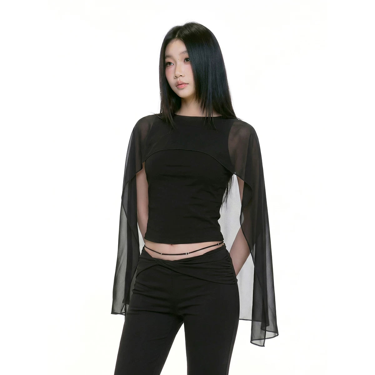 WITHMIN Tulle Shawl Backless One-word Collar Vest