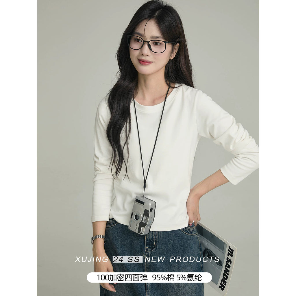 XUJING Simple V-neck Slim and Thin Tee