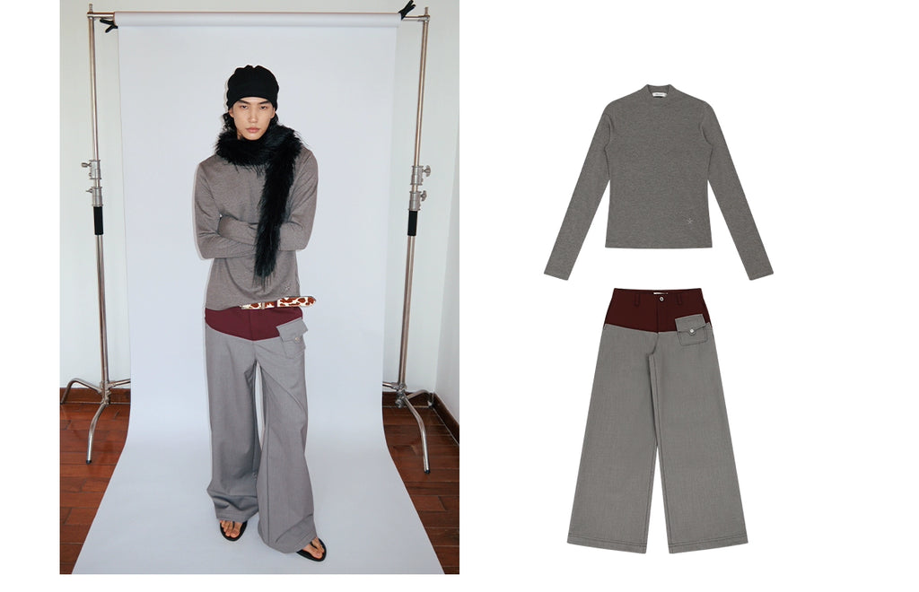 FUNKYFUN Color Matching Waistless Straight Loose Casual Trousers