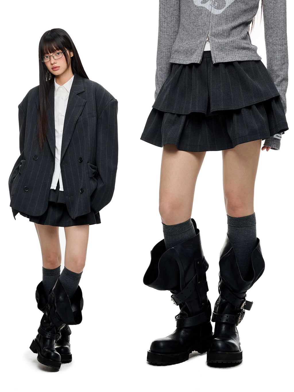 JIKOO Striped Suit Puffy Skirt